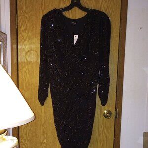 Black V Neck Sequin Dress